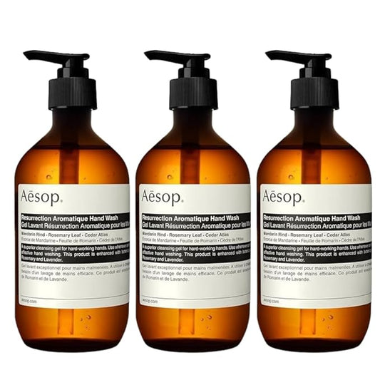Aesop Resurrection Aromatique Hand Wash | Citrus, Woody, Herbaceous | Gentle Cleanser For Hydrated Skin | 500mL / 16.9 oz (Pack of 3)
