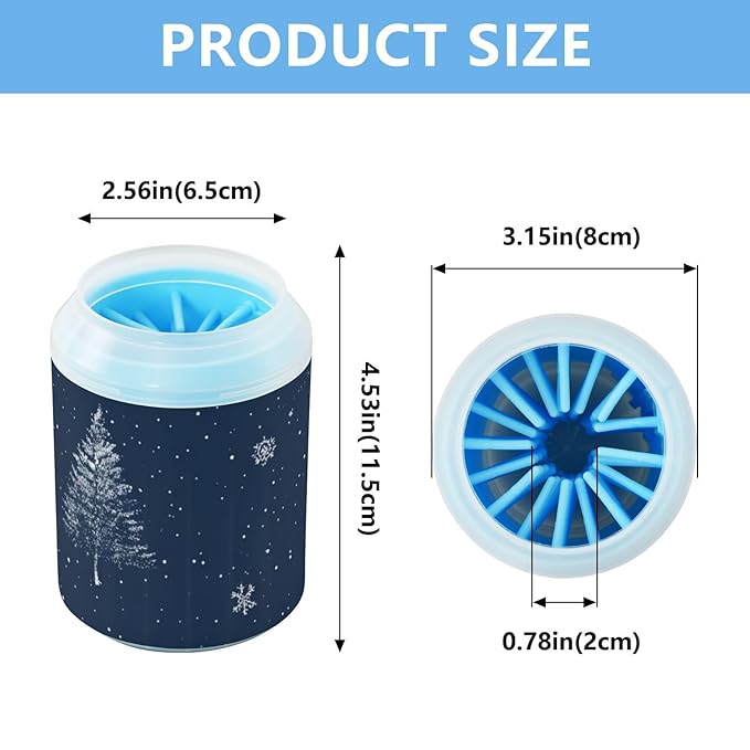 Dog Paw Cleaner Cups for Dogs Pet Foot Washer Paw Scrubber for Small Medium Large Dogs Cats Cleaning Cup Dark Blue Pine Trees and Winter Snow