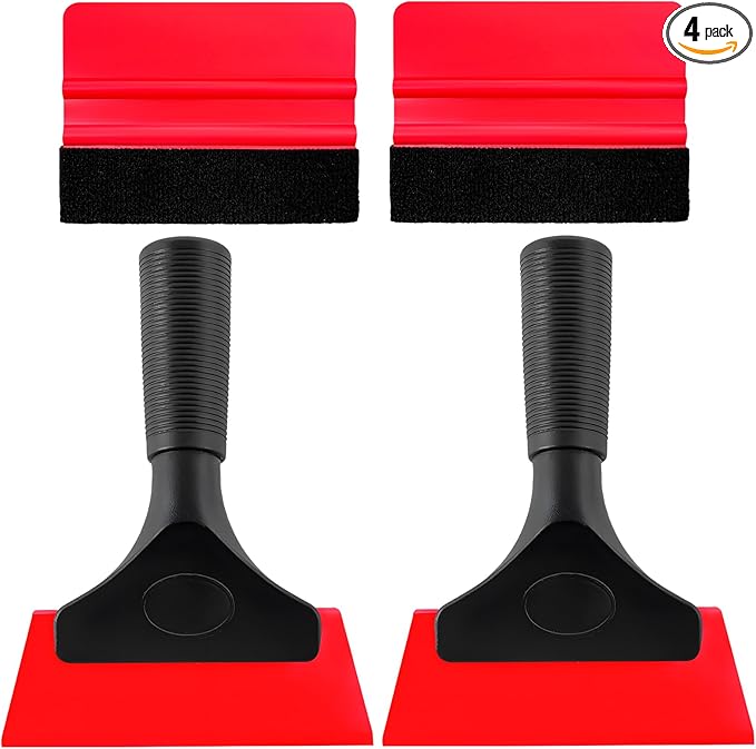 4 PCS Window Tint Kit Tools, Professional Vinyl Wrap Kit with Plastic Squeegee & Felt Squeegee, Universal Privacy Film Installation Tint Tools for Vehicle Glass Home (Red)