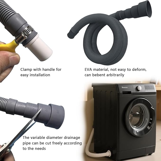 Washing Machine Drain Hose, Universal Flexible Drain Hose Extension Kit for LG/GE/Samsung Washer, Dishwasher, With 1Extension Adapter,4 Clamps,1 U-Bend Holder (9.8feet)
