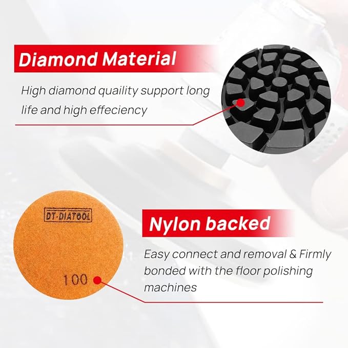 DT-DIATOOL Diamond Floor Polishing Pads Resin Bond Terrazzo Floor Diameter 4 Inch Grit 200 Pack of 6