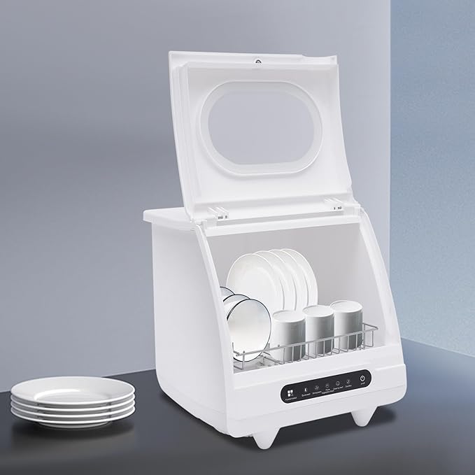 Portable Countertop Dishwashers, 800W Automatic Compact Dishwasher Mini Countertop Dishwasher with 5 Washing Programs and 161.6℉ Hot Air Drying for Home, Apartment, RV