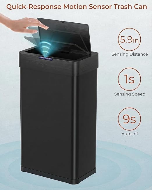 TLSUNNY 18.5 Gallon Motion Sensor Trash Can,Touchless Automatic Garbage Can,Brushed Stainless Steel Smart Bin,with Bag Holder,Soft Close Lid,for Kitchen,Office,RV,Bedroom,Living Room (Black, 70L)