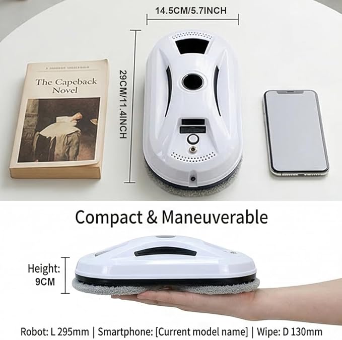 Saker Window Cleaner Robot,Smart Robotic Vacuum for Glass, 2800Pa Strong Suction, Edge Detection, Remote Control, Ideal for Home & Office