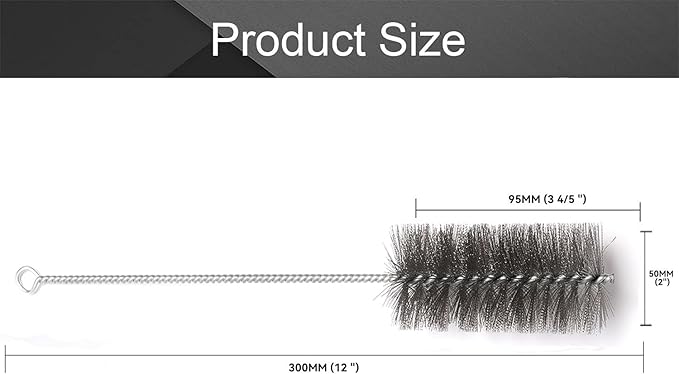 12 Inch Pipe Cleaning Brush Set with Stainless Steel Bristles, Steel Wire Tube Brush Kit for Auto Parts Polishing, Machining, Bottles, Tubes, Etc.（50mm-4pcs）