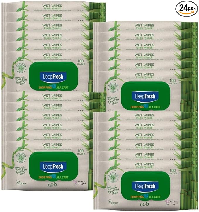 Shopping Ala Cart DeepFresh All-Purpose Surface Cleaning Wipes — 24-Pack Case (2,400 Total Wipes) — Bamboo Fiber, Durable & Lint-Free, Bleach-Free, Pop-Top Lid, Vegan