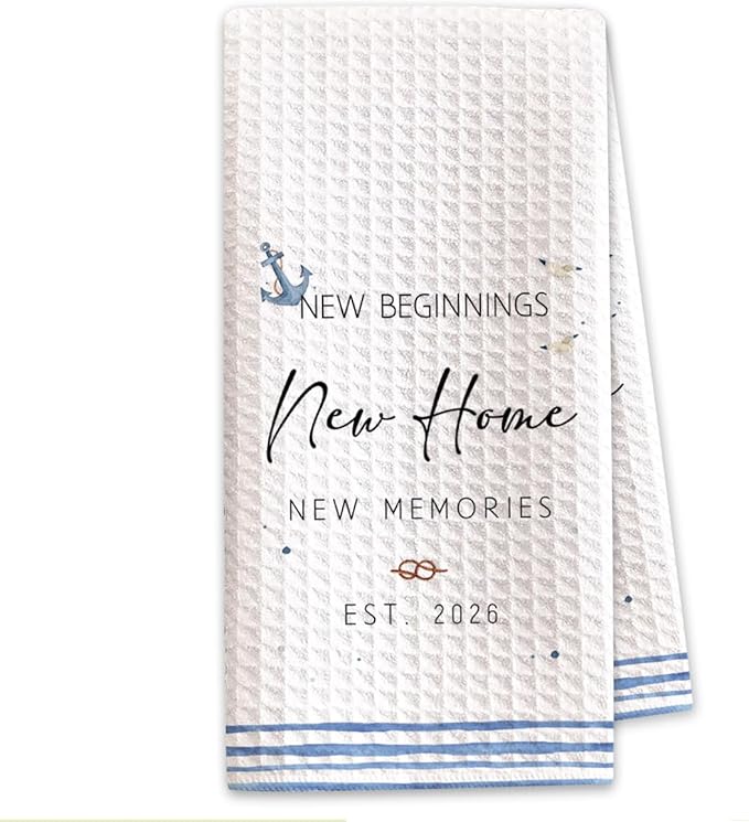 New Home Gift Coastal Kitchen Towels with Saying, Beach Themed Decorative Hand Towel, Housewarming Gift Ideas for New Homeowners, Cute Funny Hand Towels Bathroom Kitchen 16x24 Inch-b07