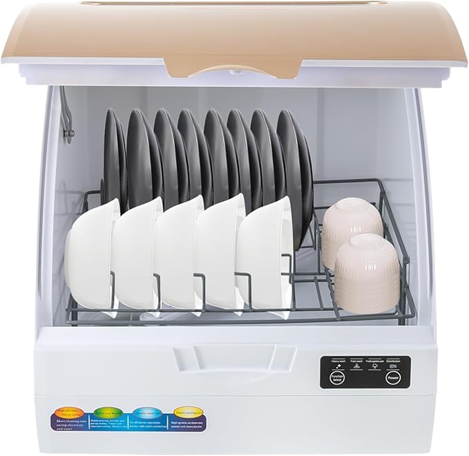 900W Portable Countertop Dishwasher with 4Programs, 360° Dual Spray 162℉ High-Temp& Air-Refresh Function and Touch Screen for Small Apartments, Dorms and RVs, Simple Installation