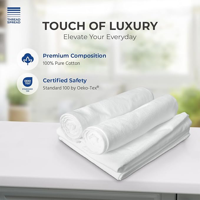 THREAD SPREAD 100% Cotton Dish Cloths - Flour Sack Kitchen Towels - Cotton Blank Towel - Thick Absorbent Quick Dry, Machine Washable - Cleaning & Drying - 28"x28" - Pack of 24, White
