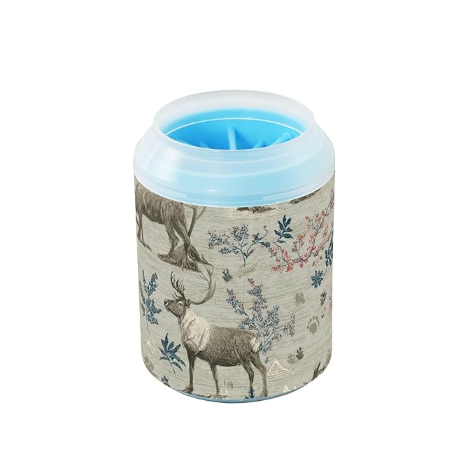 Dog Paw Cleaner Cups for Dogs Pet Foot Washer Paw Scrubber for Medium Small Large Dogs Cats Cleaning Cup Brown Reindeer Pine Trees Flowers