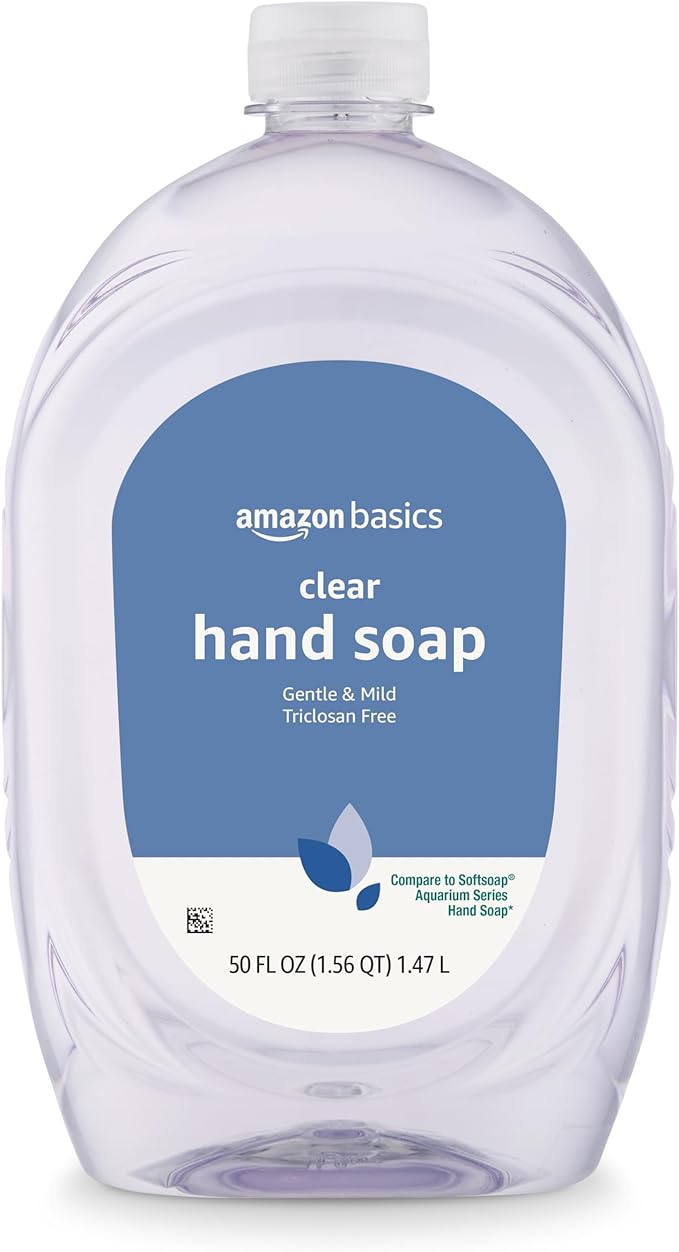 Amazon Basics Gentle & Mild Clear Liquid Hand Soap Refill, Triclosan-Free, 50 Fl Oz (Pack of 2) (Previously Solimo)