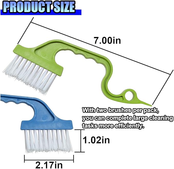 2PCS Car Crevice Cleaning Brush, Window Cleaner Tool, Plastic Detailing Brush with Ergonomic Handle, Hard Bristle Window Track Cleaner, Car Cleaning Tools for Home, Bathroom (Blue/Green)