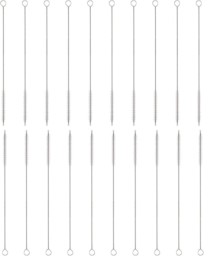HARFINGTON Straw Cleaner Brush Set, 8 Inch Length 304 Stainless Steel and Nylon Bristles for Water Bottle Silicone Straw Sippy Cup Pipes, White (6mm OD, 20-Piece-Set)