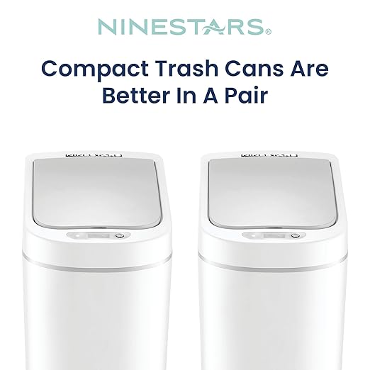 Ninestars Automatic Motion Sensor Bathroom Trash Can, 1.8 Gallon Smart Opening Garbage Bin for Bathroom, Bedroom, Kitchen, Office 2 Pack
