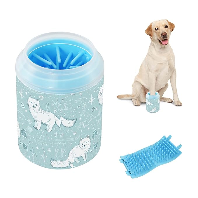 Dog Paw Cleaner Cups for Dogs Pet Foot Washer Paw Scrubber for Medium Small Large Dogs Cats Cleaning Cup Blue Foxes Arctic Symbols