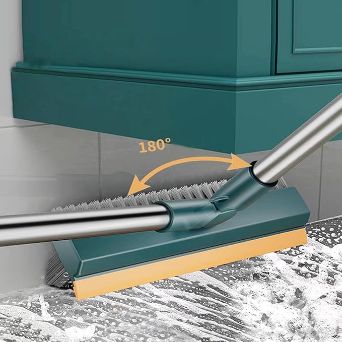 2-in-1 Floor Brush Scrubber with Long Handle Grouting Brush, New Upgraded Scraper, Hard Bristle Cleaning and scrubbing Brush with 120 ° Rotating Ceramic Tile Brush (Three in one Floor Brush)