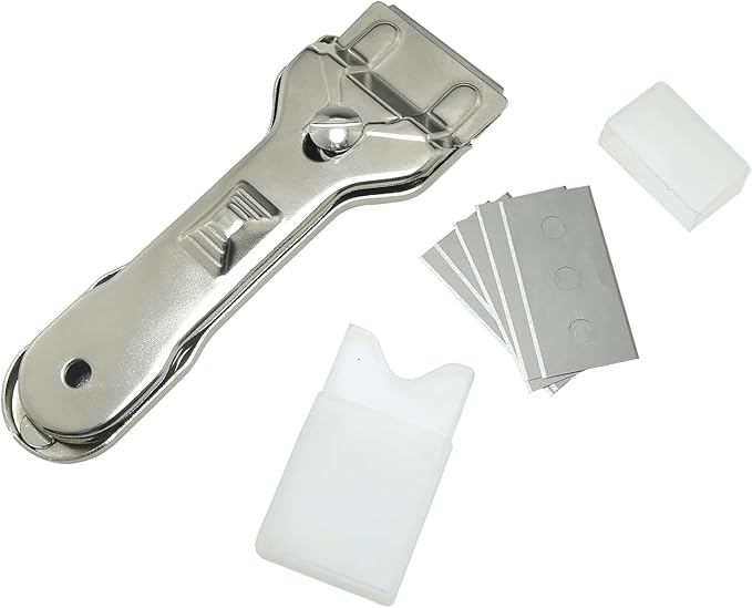 All Metal Heavy Duty Scraper Tool (5 blades) for Removing Stains and Cleaning Stovetops Countertops Appliances and Glass Debris