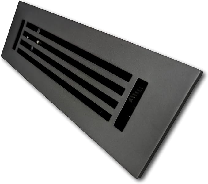 Madelyn Carter 2 x 10 Cast Aluminum Linear Vent Cover with Damper - Carbon Gray (Overall: 3.75 x 11.75) | Floor Register - Wall Register