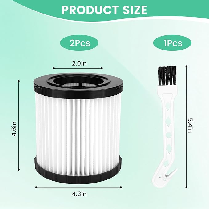 2 Pack DCV5801H Washable Vacuum Filter Compatible with DEWAlT DCV580H DCV581H, DCV5801H 20V MAX Wet Dry Shop Vacuum Replacement Filter with Cleaning Brush