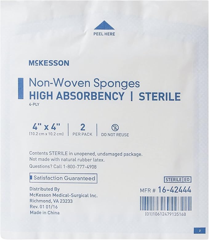 McKesson Non-Woven Sponges, Sterile, 4-Ply, High Absorbency, Polyester/Rayon (4 X 4 Inch (1200 Count))