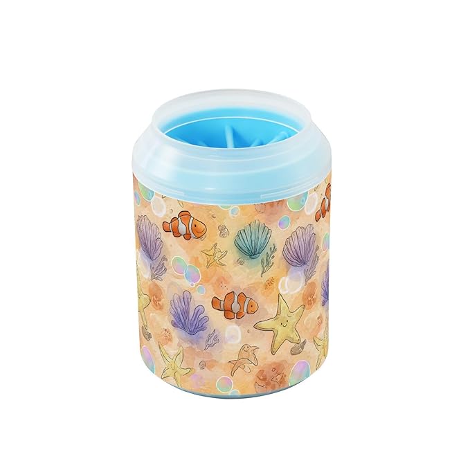 Dog Paw Cleaner Cups for Dogs Pets Foot Washer Paw Scrubber for Medium Small Cats Dogs Cute Cleaning Cup Orange Clownfish Starfish Shells Bubbles