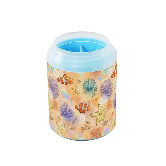 Dog Paw Cleaner Cups for Dogs Pets Foot Washer Paw Scrubber for Medium Small Cats Dogs Cute Cleaning Cup Orange Clownfish Starfish Shells Bubbles
