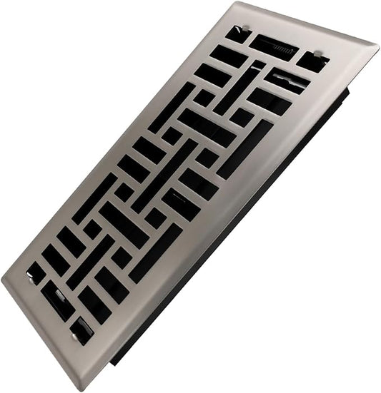 4x10 Inches Heavy Duty Walkable Floor Register Easy Adjust Air Supply Lever Floor Vents - Seattle Design - Vent Cover for Home Floor - Satin Nickel