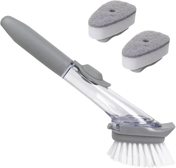 Dish Brush,Dish Scrubber with Soap Dispenser,Dish Wand,Kitchen Brushes for Dishes,Includes Three Brush Heads