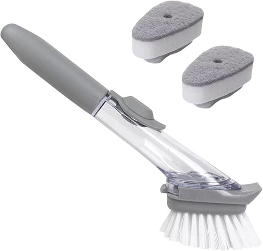 Dish Brush,Dish Scrubber with Soap Dispenser,Dish Wand,Kitchen Brushes for Dishes,Includes Three Brush Heads