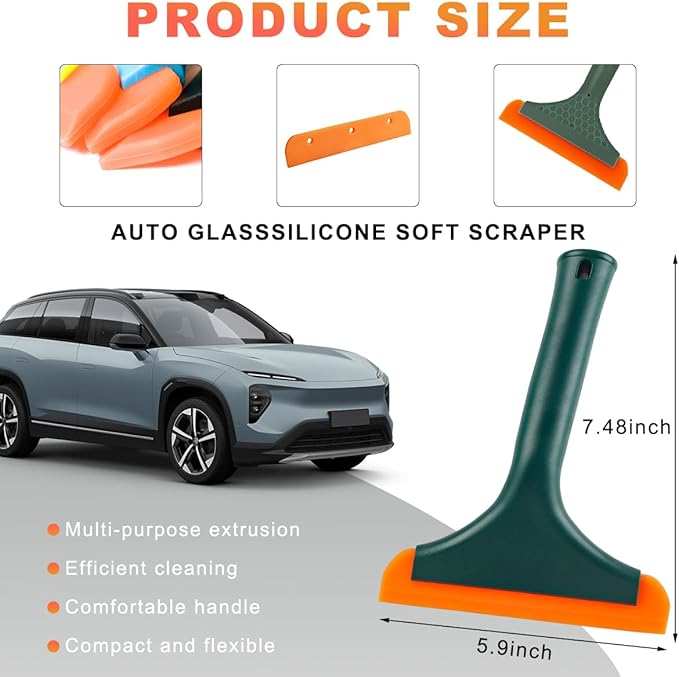 Small Silicone Window Squeegee, 5.9 Inch Car Windshield Water Blade Squeegee with Non-Slip Handle, All-Purpose Cleaning Squeegee for Car Windshield, Window, Mirror (Black Green)