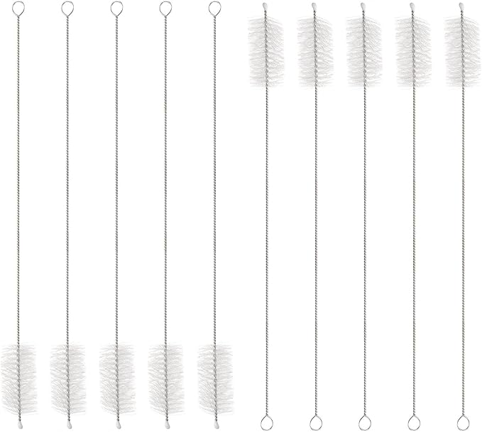 HARFINGTON Straw Cleaner Brush Set, 12 Inch Length 304 Stainless Steel and Nylon Bristles for Water Bottle Silicone Straw Sippy Cup Pipes, White (25mm OD, 10-Piece-Set)