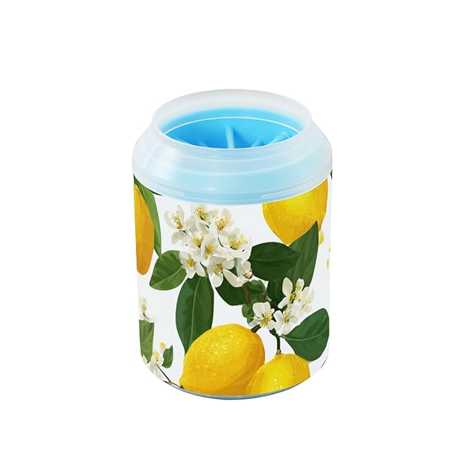 Dog Paw Cleaner Cups for Dogs Pet Foot Washer Paw Scrubber for Small Medium Large Dogs Cats Cleaning Cup Yellow Lemon Flowers
