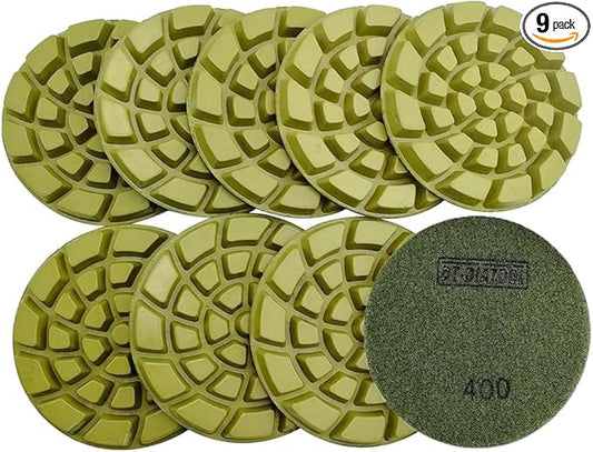 DT-DIATOOL 4 Inch Diamond Polishing Pads for Concrete Diamond Floor Polishing Pads Resin Bond Terrazzo Floor Grit 400 Pack of 9