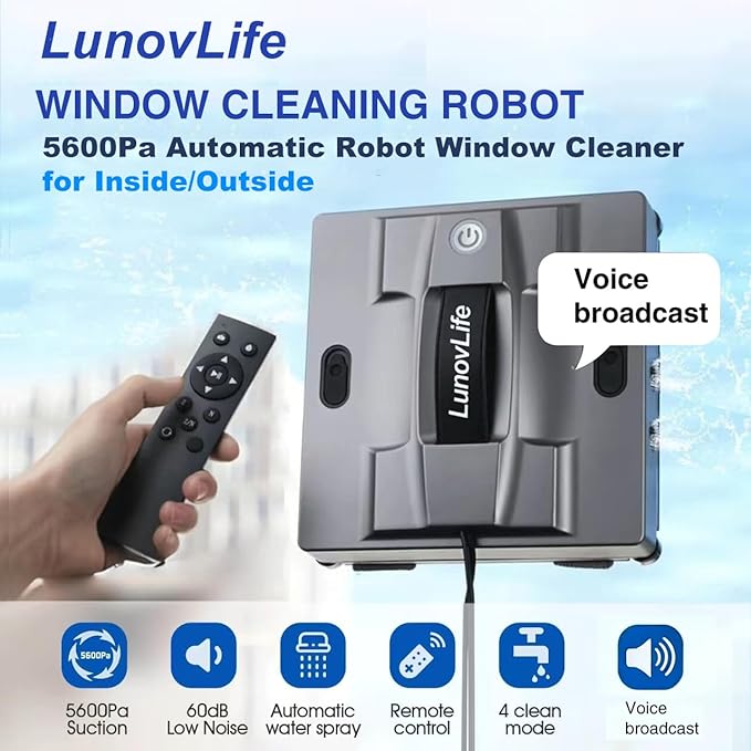 2026 New Window Cleaning Robot -Ultimate 6-Nozzle Precision Spray, 5600Pa Suction, Edge Detection & UPS Safety, automatic window cleaner,Perfect for Frameless/Frosted Glass High-Rise Windows