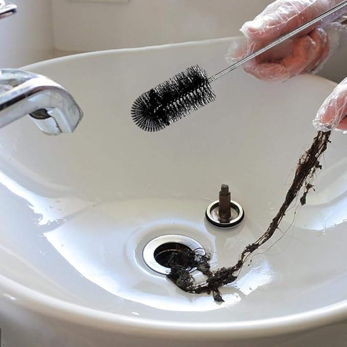 Flexible Long Drain Brush Set, Stainless Steel Tube Cleaning Brushes for Kitchen, Sink, Drain Pipe and Long Pipe Cleaning, with Large Double Elastic Nylon Ends(Color:Black)
