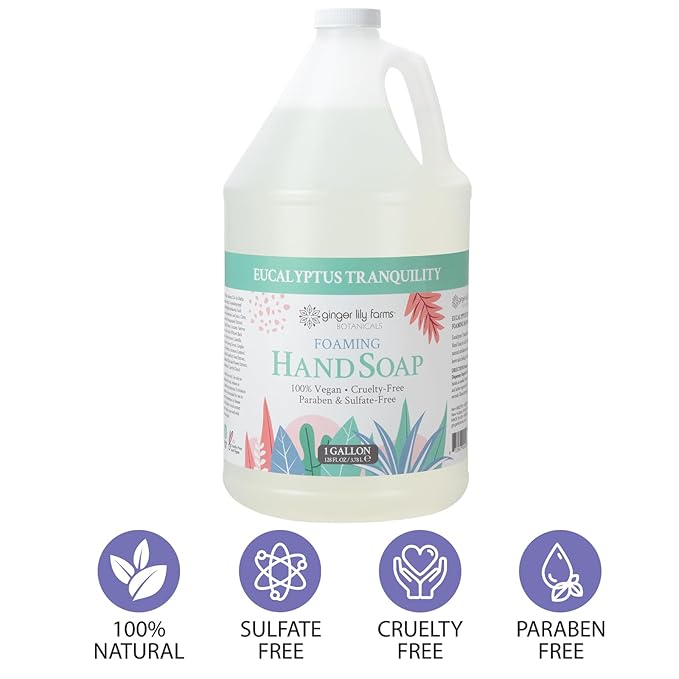 Ginger Lily Farms Botanicals All-Purpose Foaming Hand Soap Refill, 100% Vegan & Cruelty-Free, Eucalyptus Tranquility Scent, 1 Gallon (Pack of 4)