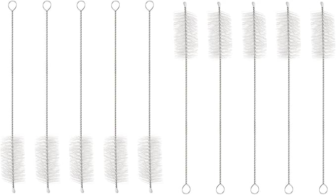 HARFINGTON Straw Cleaner Brush Set, 8 Inch Length 304 Stainless Steel and Nylon Bristles for Water Bottle Silicone Straw Sippy Cup Pipes, White (25mm OD, 10-Piece-Set)