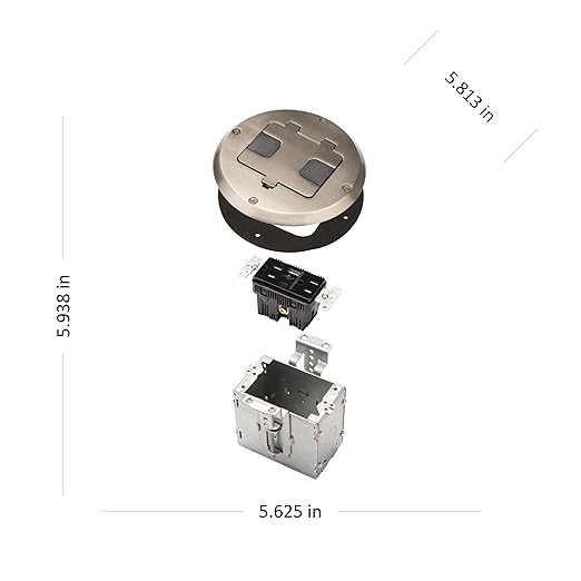 RACO Floor Box Kit 6239ACNI Nickel 15A/125V Duplex Receptacle Outlet with USB Ports, Single Gang Electrical Box for Wood Sub-Floor with 3.1A/5V Type A and C USB Outlet Receptacles for Home Improvement