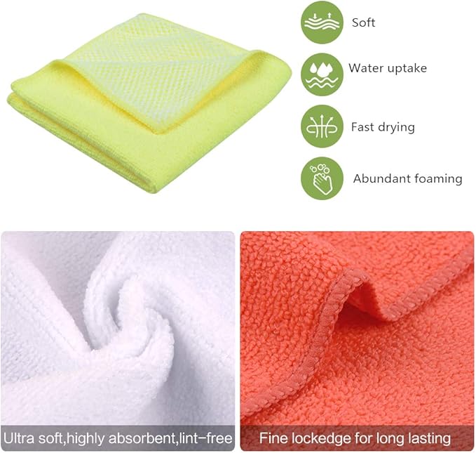 SINLAND Microfiber Dish Cloth for Washing Dishes Towels Rags Best Kitchen Washcloth Cleaning Cloths with Poly Scour Side -Used for Plates, Bowls and Dishes, 5 Color Assorted 12inchx12inch 10pack