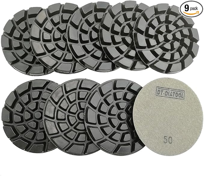 DT-DIATOOL 4 Inch Diamond Polishing Pads for Concrete Diamond Floor Polishing Pads Resin Bond Terrazzo Floor Grit 50 Pack of 9