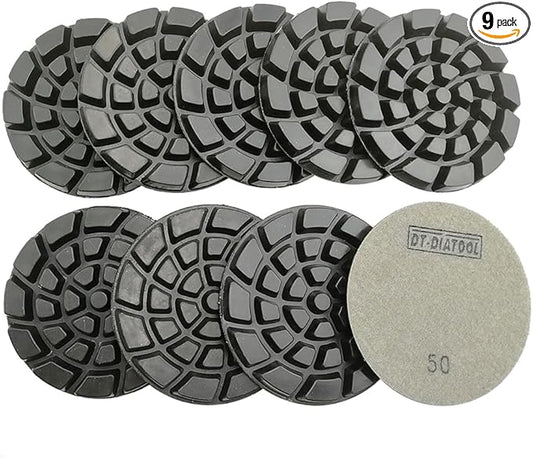 DT-DIATOOL 4 Inch Diamond Polishing Pads for Concrete Diamond Floor Polishing Pads Resin Bond Terrazzo Floor Grit 50 Pack of 9