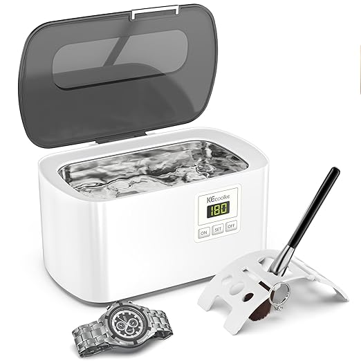 KECOOLKE Ultrasonic Jewelry Cleaning Machine, 600ml Sonic Cleaner with Digital Timer for Eyeglasses, Rings, Silver，Cleaner Solution for Gifts