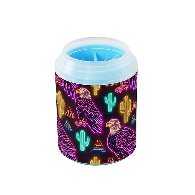 Dog Paw Cleaner Cups for Dogs Pet Foot Washer Paw Scrubber for Small Medium Large Dogs Cats Cleaning Cup Neon Eagles Cacti Pyramids
