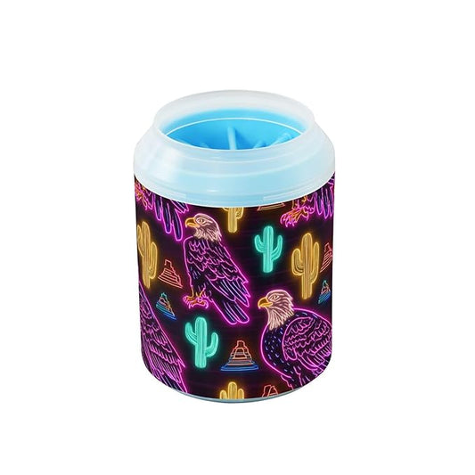 Dog Paw Cleaner Cups for Dogs Pet Foot Washer Paw Scrubber for Small Medium Large Dogs Cats Cleaning Cup Neon Eagles Cacti Pyramids