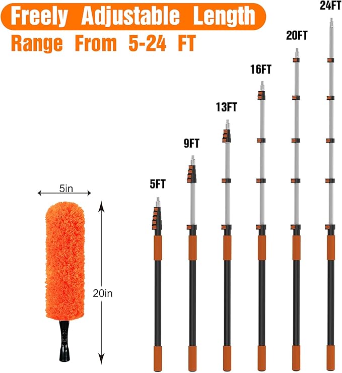 30FT Reach Dusters for Cleaning, Ceiling Fan Cleaner Duster with Extension Pole, Wall and Baseboard Cleaner Mop with Handle for Window Cobweb Fan Blade and High Ceiling