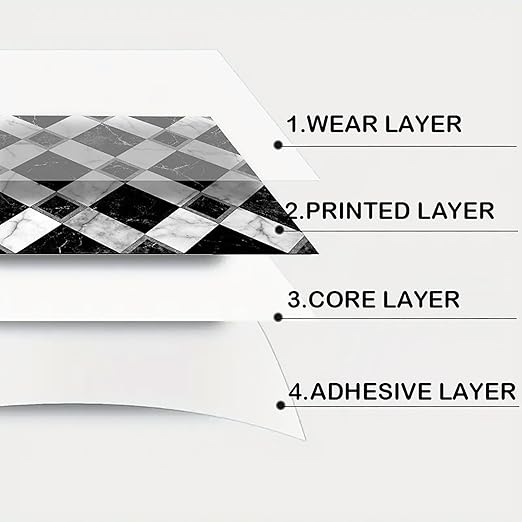 Nuxovilar Peel and Stick Vinyl Floor Tiles, 11.8"x11.8" Black & White Marble Diamond Pattern, 10-Pack Self-Adhesive Flooring