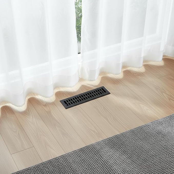 Empire Register Co, Steel Floor Register - 2x12 inch, Modern Contemporary Design, Textured Black Finish, Heavy Duty Walkable Steel Floor Vents, Metal Damper Attached Air Vents for Home Floors only