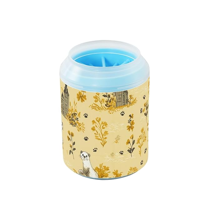 Dog Paw Cleaner Cups for Dogs Pet Foot Washer Paw Scrubber for Medium Small Large Dogs Cats Cleaning Cup Yellow Ferrets Castles Paw Prints