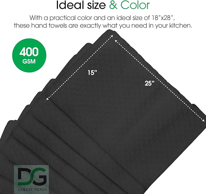 DG Collections Terry Dish Towels, 100% Cotton Kitchen Towels, Set of 8 (15x25 inch) Hand Towels - 400 GSM, Absorbent Terry Cloth Dish Towels for Kitchen, Soft Tea Towels - Grey Color