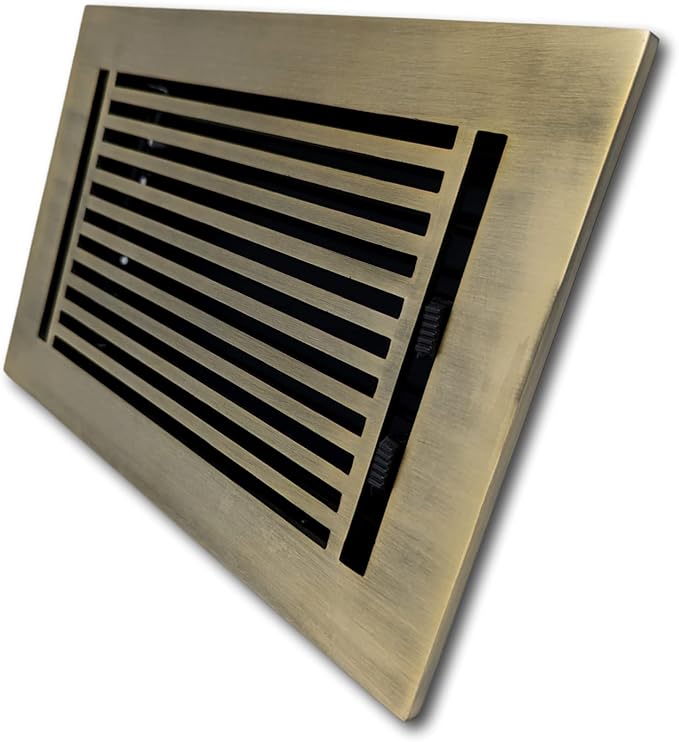 Madelyn Carter 6 x 10 Cast Aluminum Linear Vent Cover with Damper - Antique Brass (Overall: 7.25 x 11.5) | Floor Register - Wall Register